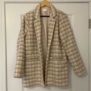 Entro Beige and Cream Houndstooth Blazer